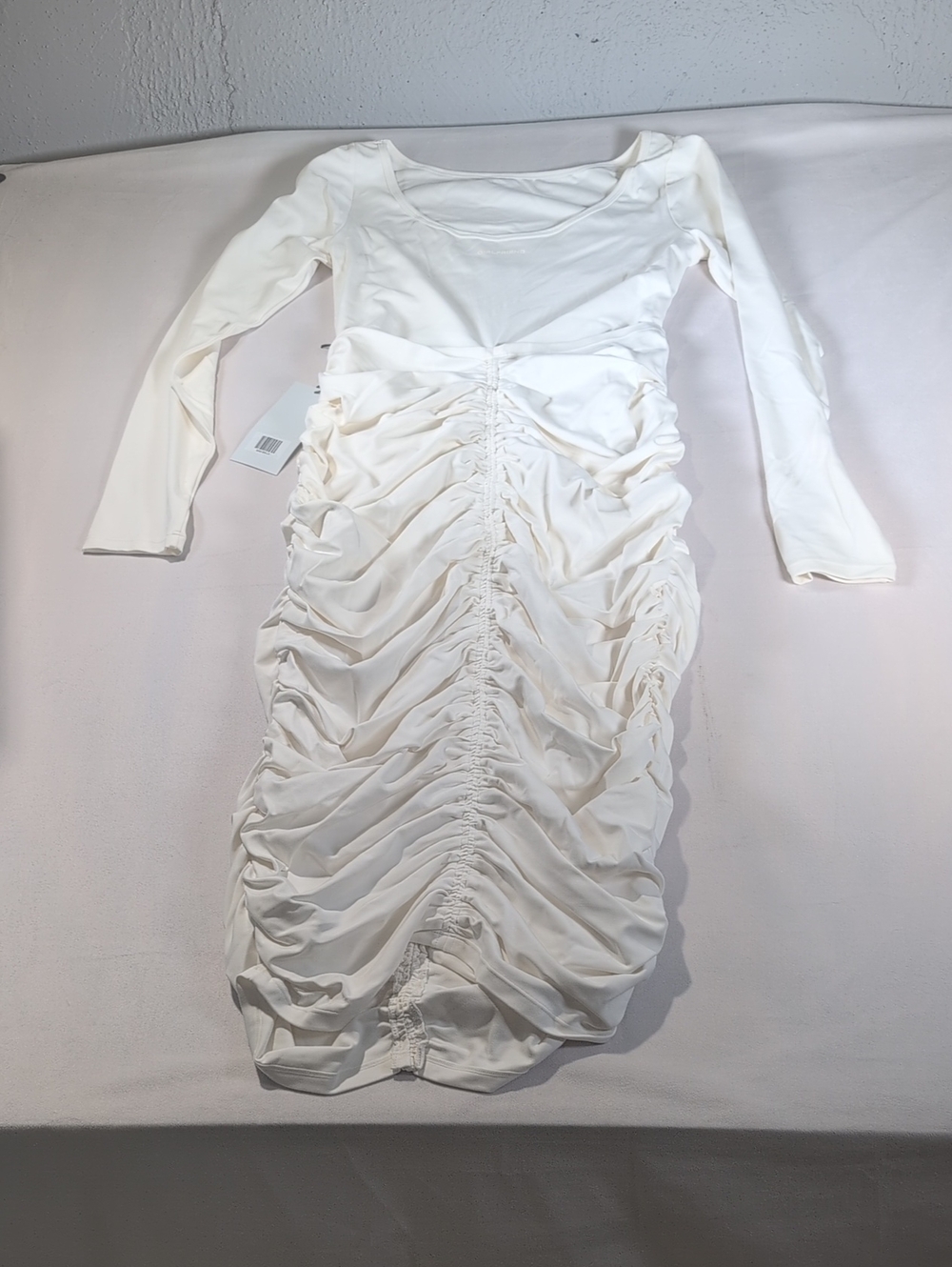 Girlfriend Collective White Andi Midi Ruched Dress Size XS - Picture 8 of 9